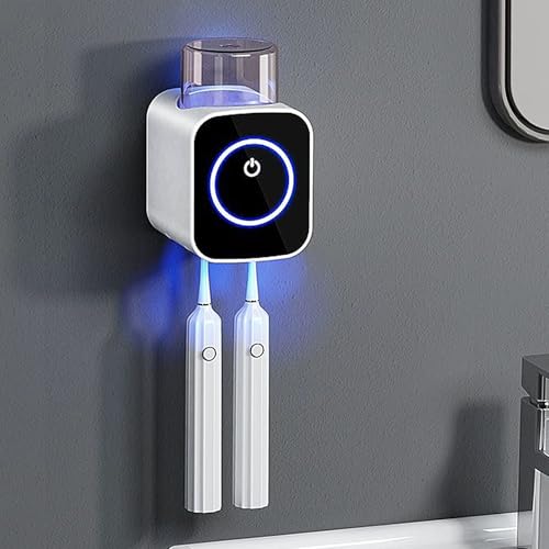Wall Mounted Toothbrush Holder, 1 Cup Toothbrush Holders with Smart Drying and Cleaning, Toothbrush Cleaning Case with Solar Charging, Toothbrush Organizer with 2 Brush Slots (White - 1 Cup) - color: White - 1 Cup