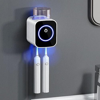 Wall Mounted Toothbrush Holder, 1 Cup Toothbrush Holders with Smart Drying and Cleaning, Toothbrush Cleaning Case with Solar Charging, Toothbrush Organizer with 2 Brush Slots (White - 1 Cup) - color: White - 1 Cup