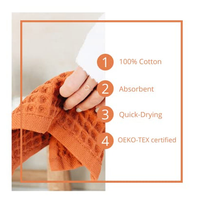 Waffle Washcloths Set, 100% Turkish Cotton (Terra) - color: Terra, size: Washcloths Set (4 Pieces)