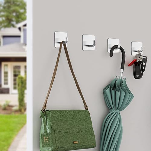 Bath Towel Hooks - 6 Pack Strong Self Adhesive Coat/Clothes Hooks, No Drilling Sticky Hooks, Heavy Duty 304 Stainless Steel Shower Wall Hook for Bathroom Kitchen Bedroom(Brushed Nickel) - color: Brushed Nickel-6