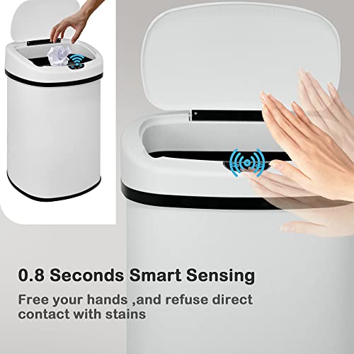 Kitchen Trash Can, 13 Gallon Automatic Can with Lid and Motion Sensor Office Bedroom Bathroom Living Room, Touchless Metal Lid, WHITE, 17.3 x 13 x 23.6 - color: WHITE