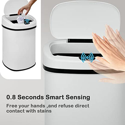Kitchen Trash Can, 13 Gallon Automatic Can with Lid and Motion Sensor Office Bedroom Bathroom Living Room, Touchless Metal Lid, WHITE, 17.3 x 13 x 23.6 - color: WHITE