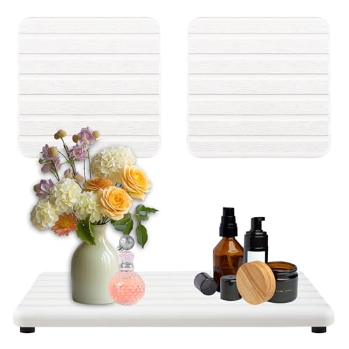 3PCS Water Absorbing Stone Tray, Premium Diatomite Soap Holder & Coaster Mats for Bathroom and Kitchen Sink, Fast Dry Sink Organizer for Countertop with Non-Slip Base, 8.3 x 4 & 4 x 4 Inches, White