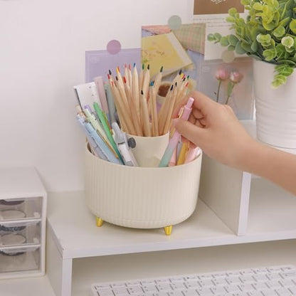 SKYDUE 360 Rotating Plastic Desk Pen Organizer with 5 Slots, Dual-Purpose Art Supply Pencil Cup for Office, School, Home - color: Beige_1Pack