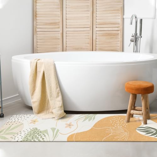 Lahome Boho Long Bathroom Rugs - 2x7 Rug Lightweight Washable Non-Slip Runner Rugs for Bedroom Throw Soft Bath Mat Runner, Taupe Botanical Print Indoor Carpet Runner for Entryway Hallway Kitchen - color: Taupe, size: 2' x 7' (Rectangular)