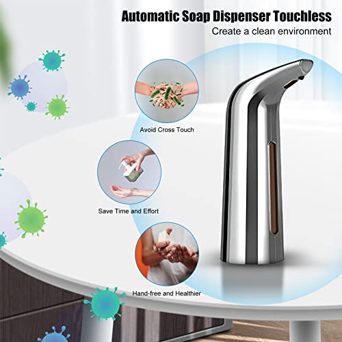 400 mL Silver Battery Powered Motion Sensor Soap Dispenser | Sensitive Automatic Induction Pump Transparent Liquid Window IPX6 Waterproof for Home And Commercial Space Use - color: Silver
