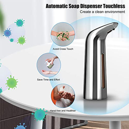 400 mL Silver Battery Powered Motion Sensor Soap Dispenser | Sensitive Automatic Induction Pump Transparent Liquid Window IPX6 Waterproof for Home And Commercial Space Use - color: Silver