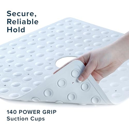 SlipX Solutions 21"x21" Mildew Resistant Non Slip Shower Stall Mat, White | Soft Durable Rubber Underfoot, Product Protection, 140 Power Grip Suction Cups, Center Drain Hole - color: White