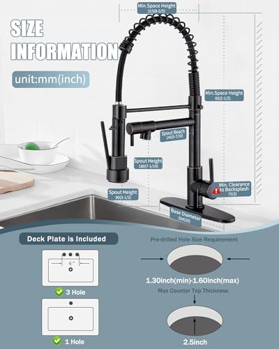 Kitchen Faucet,Oil Rubbed Bronze Faucet with Soap Dispenser,Black Kitchen Faucets with Pull Down Sprayer,Kitchen Sink Faucet with Dual Function Spray Head for 1-4 Holes Kitchen Sink - color: F.Oil Rubbed Bronze, style: 1.Faucet+Soap Dispenser+Hole Cover