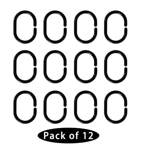 Plastic Shower Curtain Hooks C Shape Shower Curtain Rings for Bathroom Shower Rod Window Curtains Hanger (Black, 12pack) - color: Black, size: 12pack