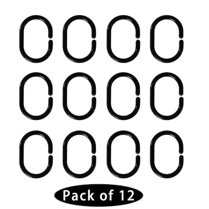 Plastic Shower Curtain Hooks C Shape Shower Curtain Rings for Bathroom Shower Rod Window Curtains Hanger (Black, 12pack) - color: Black, size: 12pack