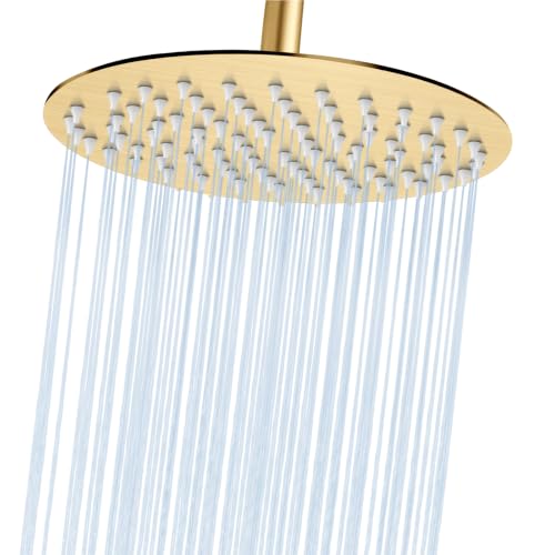 Midanya Round Rain Shower Head,High Pressure,Brushed Gold 10 Inch | 360°Swivel,Ceiling or Wall Mount,Waterfall Full Body Coverage,Bathroom Remodel,Stainless Steel Large Rainfall Shower Head - color: Gold, size: 10 Inch