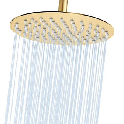 Midanya Round Rain Shower Head,High Pressure,Brushed Gold 10 Inch | 360°Swivel,Ceiling or Wall Mount,Waterfall Full Body Coverage,Bathroom Remodel,Stainless Steel Large Rainfall Shower Head - color: Gold, size: 10 Inch