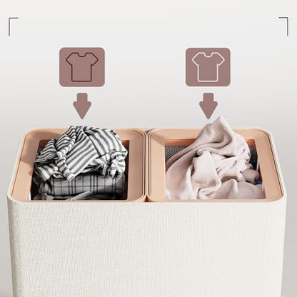 LAMU Hamper With Lid, Clothes Hamper, Laundry Basket with Lid with Removable Liner Bags, Dirty Clothes Basket with Wheels, Stylish Dirty Laundry Organizer for Home, 100L