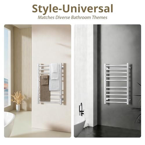 Towel Warmers for Bathroom, 10 Bar Large Heated Towel Rack, Brushed Nickel | Wall Mounted, Built-in 2/4H Timer, IPX4 Waterproof Stainless Steel, Plug-in, Fast Heating Large Capacity for Bathroom Spa Gym
