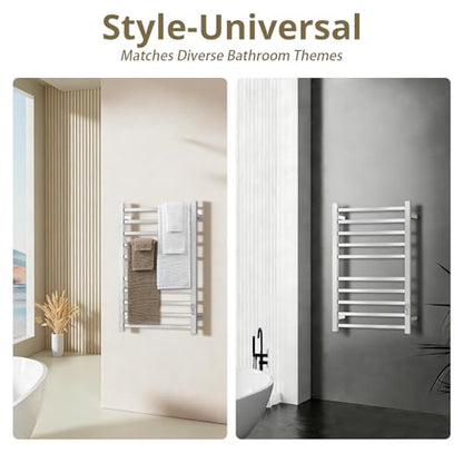 Towel Warmers for Bathroom, 10 Bar Large Heated Towel Rack, Brushed Nickel | Wall Mounted, Built-in 2/4H Timer, IPX4 Waterproof Stainless Steel, Plug-in, Fast Heating Large Capacity for Bathroom Spa Gym