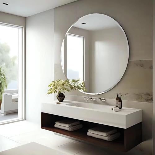 USHOWER 30" Round Frameless Wall Mirror with Beveled Edge | Circle Mirror for Bathroom & Vanity, Elegant & Simple Look - color: Frameless, size: 30"L x 30"W