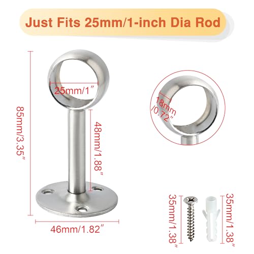 Alise Curtain Rod Holder Bracket 1''Dia,Closet Rod Holders Wall Mount,4 Pcs | Ceiling Mounted Curtain Rod Flange Brackets,Ceiling Curtain Rods Brackets,for Bathroom Curtain,Stainless Steel,Brushed - color: Brushed Nickel, size: 25mm/1-Inch Dia.