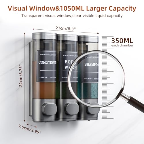 Shampoo and Conditioner Dispenser,Shower Soap Dispenser 3 Chamber No Drill Wall-Mounted Shampoo Dispenser for Shower Wall Mounted Shower Dispenser for Bathroom Hotel Large Capacity,Dark Gray1 - color: Dark Gray 3 Chamber