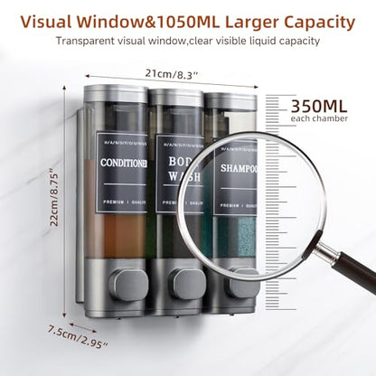 Shampoo and Conditioner Dispenser,Shower Soap Dispenser 3 Chamber No Drill Wall-Mounted Shampoo Dispenser for Shower Wall Mounted Shower Dispenser for Bathroom Hotel Large Capacity,Dark Gray1 - color: Dark Gray 3 Chamber