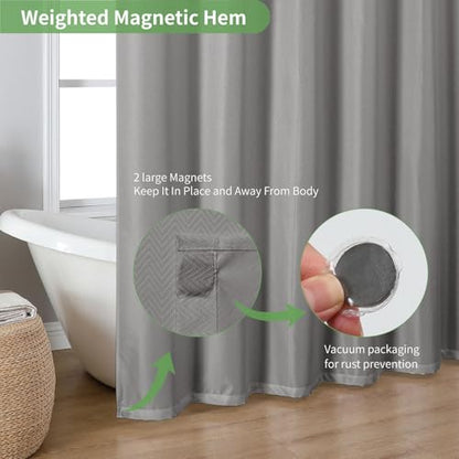 eachope Waterproof Fabric Shower Curtain,No Liner Needed,TPU Laminated Polyester Shower Curtain,Chevron Striped Design with Weighted Magnets and Metal Grommets,72Wx72H,Gray - color: Grey, size: 72"W x 72"L (Pack of 1)