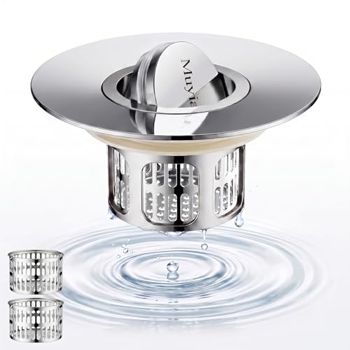 1.4"-2.6" Flip-Cover Bathtub Drain Stopper, 2 Strainers（1,Silver） | Flush-fit tool-free drain hair catcher, no springs, rustproof. Press to seal/drain, stops puddles. Durable - color: Flip Silver