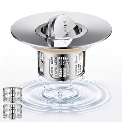 1.4"-2.6" Flip-Cover Bathtub Drain Stopper, 2 Strainers（1,Silver） | Flush-fit tool-free drain hair catcher, no springs, rustproof. Press to seal/drain, stops puddles. Durable - color: Flip Silver