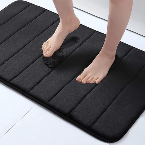 Buganda Memory Foam Bath Mat 34 x 20, Ultra Soft Absorbent Bathroom Rugs | Black, Machine Washable Quick Dry Bath Mats for Bathroom Floor, Shower and Tub, Home Decor Accessories - color: Black, size: 34" X 20"
