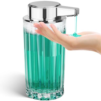 Automatic Soap Dispenser Liquid for Kitchen: 11 OZ Glass Touchless Clear Auto Soap Dispenser for Bathroom - Hand Dish Lotion Home Countertop Kids - Family Couple - color: Vertical Stripe Style Liquid