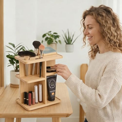 Bamboo 360 Rotating Makeup Organizer | spinning bathroom organizer spinning makeup organizer spinning organizer for vanity Bathroom Bedroom Home Office