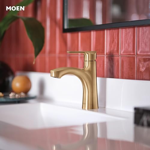 Moen Findlay Bronzed Gold Single-Handle Bathroom Faucet, Single-Hole Setup with Deckplate, 84516BZG - color: Bronzed Gold