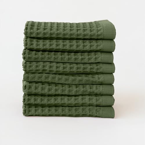 Waffle Washcloths Set of 8 Green - Premium Quality 100% Turkish Cotton Face Washcloth, Soft Makeup Towel, Shower Cloth, Kitchen Towel (Dark Green, Set of 8 Washcloths) - color: Dark Green, size: Set of 8 Washcloths