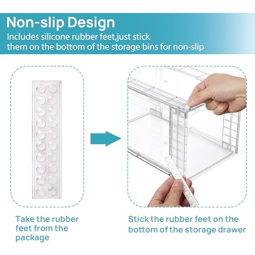 Vtopmart 4 Pack Stackable Clear Pantry Storage Drawers, Large | Large Clear Drawers with Handles. Stackable, Easy to Assemble, Non-slip and Sturdy for Pantry, Kitchen, Cabinet & Bathroom. - size: 2Pack 7"H