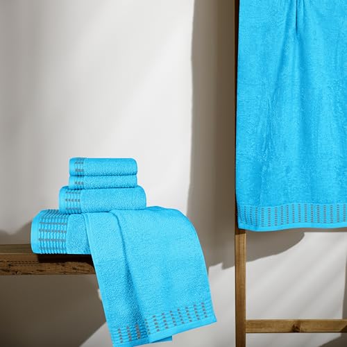 Ultra Soft 6 Pack Cotton Towel Set, Contains 2 Bath Towels 28x55 inch, 2 Hand Towels 16x24 inch & 2 Wash Cloths 12x12 inch, Ideal Everyday use, Compact & Lightweight - Turquoise Blue - color: Turquoise Blue, size: 6 Pack Set