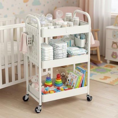 Craft Cart, Black Rolling Cart with Retractable Dividers & DIY Pegboards for Kitchen, Bedroom, Laundry - color: White