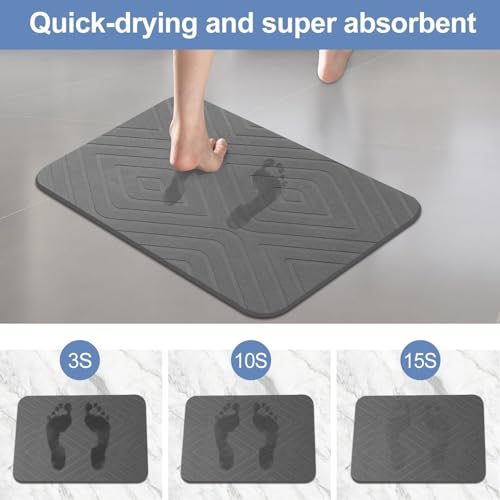 2 Pack Stone Bath Mat, Diatomaceous Earth Shower Mat, Non-Slip Super Absorbent Quick Drying Bathroom Kitchen Floor Mat, 24x15, Grey - color: Grey