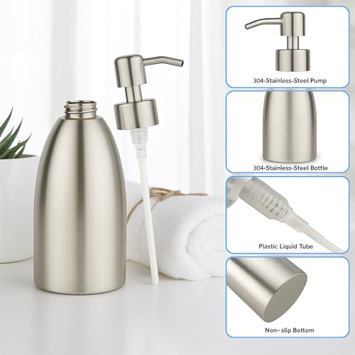 304 Stainless Steel Soap Dispenser 16oz Rust-Proof Liquid Soap Pump Bottle for Kitchen or Bathroom Countertop Hand Dish Lotion Leak-proof (Brushed Nickel) - color: Brushed Nickel