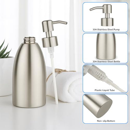 304 Stainless Steel Soap Dispenser 16oz Rust-Proof Liquid Soap Pump Bottle for Kitchen or Bathroom Countertop Hand Dish Lotion Leak-proof (Brushed Nickel) - color: Brushed Nickel