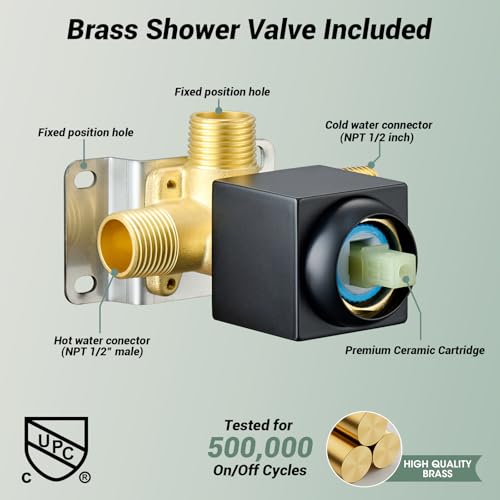 Shower Faucet Set, 8 Inch Square Stainless Steel Wall Mount Shower Valve and Trim Kit - color: Black