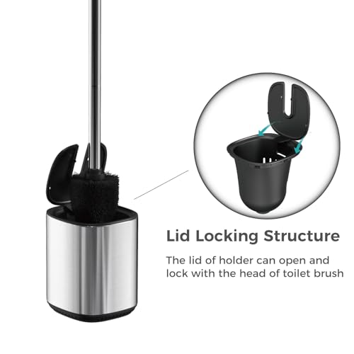 Toilet Brush and Holder Set Toilet Bowl Brush Stainless Steel Automatic Open lid Toilet Bowl Cleaner Brush Set Toilet Scrubber Kit Toilet Cleaning Brush for Bathroom - color: Stainless Steel