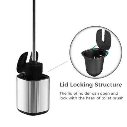 Toilet Brush and Holder Set Toilet Bowl Brush Stainless Steel Automatic Open lid Toilet Bowl Cleaner Brush Set Toilet Scrubber Kit Toilet Cleaning Brush for Bathroom - color: Stainless Steel