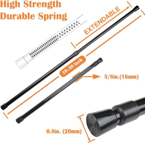 KXLife 2 Pack 5/8" Spring Tension Curtain Rod, Adjustable Tension Rods Black 18 to 30 Inch, RV Tension Bars, Tension Rod for Closet - color: Black-2 Pack, size: 18-30Inch