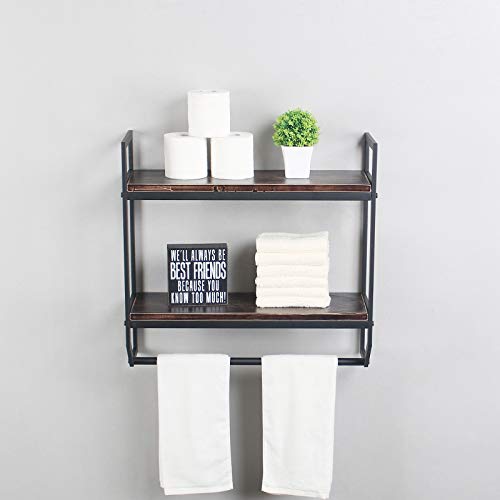 2-Tier Metal Industrial 23.6" Bathroom Shelves Wall Mounted,Rustic Wall Shelf Over Toilet,Towel Rack with Towel Bar,Utility Storage Shelf Rack, Floating Shelves Towel Holder,Retro Black - color: A