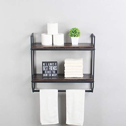 2-Tier Metal Industrial 23.6" Bathroom Shelves Wall Mounted,Rustic Wall Shelf Over Toilet,Towel Rack with Towel Bar,Utility Storage Shelf Rack, Floating Shelves Towel Holder,Retro Black - color: A