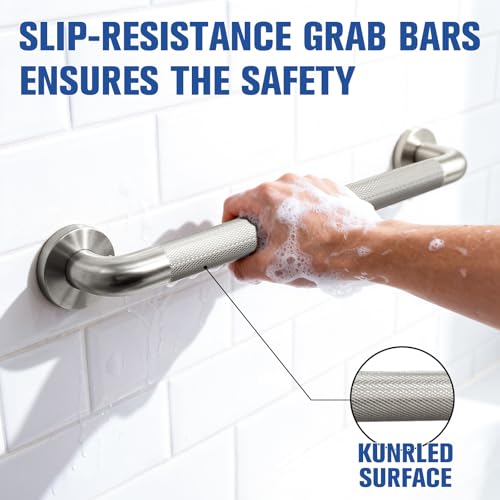 12 Inch Shower Grab Bars for Seniors, 2 Pack Brushed Nickel Stainless Steel ADA Grab Bars with 1.25'' Diameter Anti-Slip Textured Surface, Shower Safety Hand Rails for Elderly Handicapped | 1.25'' Diameter, Heavy Duty 304 Stainless Steel, Non-Slip Knurled