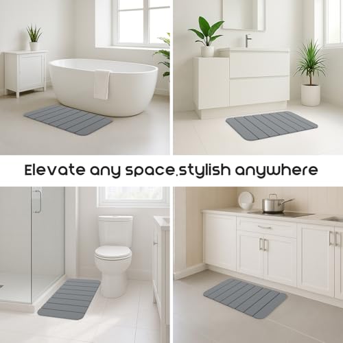 ArtyCozy Large Foldable Stone Bath Mat Non-Slip Rubber Base, 28"×17", Grey | Super Absorbent Quick Drying Diatomaceous Earth Mat for Bathroom, Easy to Store, Easy to Clean