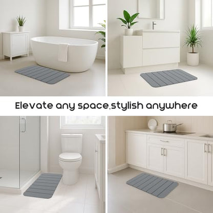 ArtyCozy Large Foldable Stone Bath Mat Non-Slip Rubber Base, 28"×17", Grey | Super Absorbent Quick Drying Diatomaceous Earth Mat for Bathroom, Easy to Store, Easy to Clean