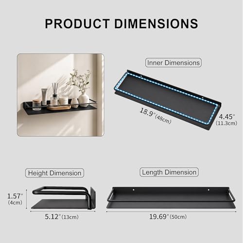 RFOUO 20 Inch Small Metal Wall Shelf with Guard Rail,Black,1 Pack | Small Bathroom Shelf, Wall Mounted, Aluminum Floating Shelf, For Toothbrush Perfume Spice,Bathroom Bedroom Kitchen - color: Black, size: 20Inch