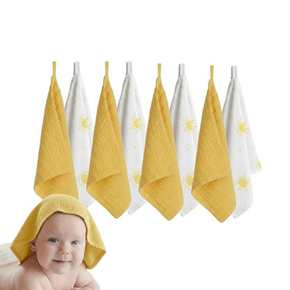 Muslin Baby Washcloths for Newborns, Pack of 8, 11"x11", Super Soft Cotton, Absorbent and Gentle, Baby Cotton Wipes, Baby wash Cloths - color: Yellow and Sun