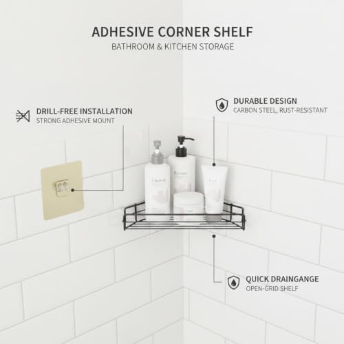 Adhesive Corner Shelf, Carbon Steel Wall Mount Storage Organizer for Bathroom Shower and Kitchen (1 PC) - size: 10.63 x 4.33 x 1.97 in